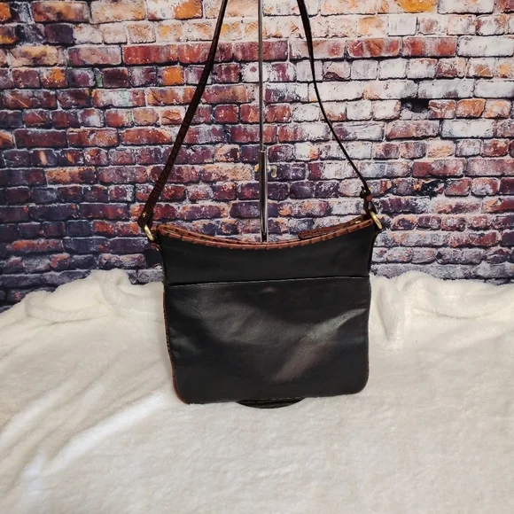 Vintage Brahmin Julie Smooth Black Brown  Leather Handbag Shoulder Bag Purse - Picture 2 of 16